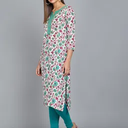 Anouk Women Geometric Printed Keyhole Neck Thread Work Liva Kurta image 3