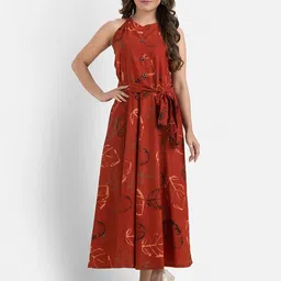 Crazy Needle Women Halter Neck Cotton Fit & Flare Dress-picture-14