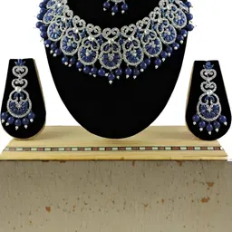 VATSALYA creation Alloy Gold- plated Blue Jewellery Set-picture-30