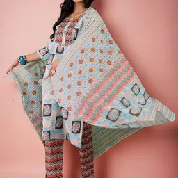 SAHASIKA Women Pure Cotton Designer Yoke Kurta With Trouser and Dupatta Set-picture-18
