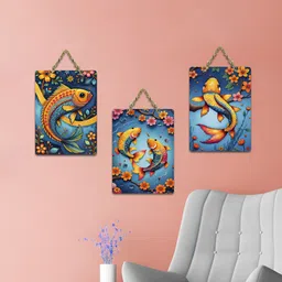 ArtVibes Yellow 3 Pieces Colorful Fish & Floral Fusion Printed Wooden Hanging Wall Arts image 5