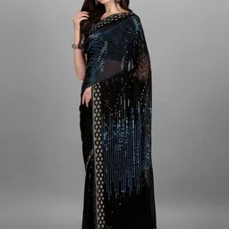 CaniBani Embellished Sequinned Pure Georgette Heavy Work Saree image 2