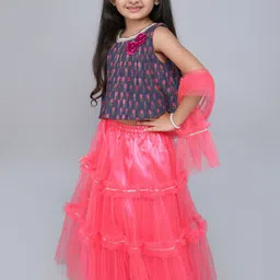 MANY FROCKS & Girls Printed Ready to Wear Lehenga Blouse With Dupatta image 4