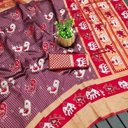 THE AQUARIUS Ethnic Motifs Woven Design Zari Saree With Unstitched Blouse Piece image 2
