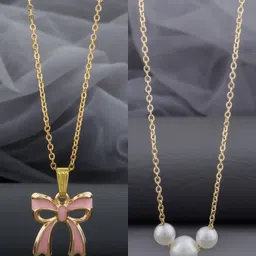 Birado Jewellery Set Of 2 Stainless Steel Gold-Plated Artificial Beaded Minimal Chain-picture-42