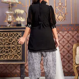 BAESD Girls Sequinnce Embellished Mandarin Collar Georgette Kurta With Patiala & Dupatta image 5