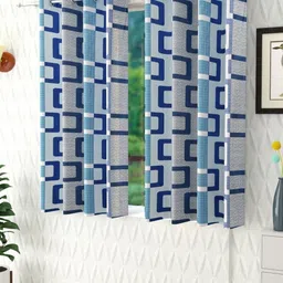 BELLA TRUE Blue 2 Pieces Geometric Printed Window Curtains-image-84