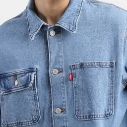 levi's Men's Solid Blue Collar Neck Denim Jacket image 5