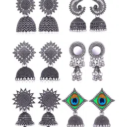 DIVASTRI Women Pack Of 6 Floral Jhumkas Earrings-image-47