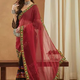 RAJGRANTH Ethnic Motifs Embroidered Mirror Work Pure Georgette Heavy Work Saree-picture-17