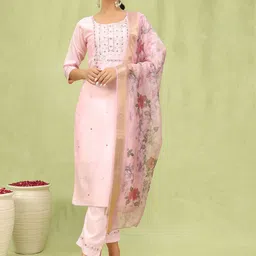 VredeVogel Women Floral Embroidered Regular Kurta with Trousers & With Dupatta-picture-39