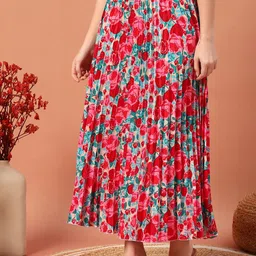 OTABU Printed Pleated A-Line Maxi Skirt-picture-25