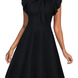 TASHVIKA'S Tie-Up Neck Flutter Sleeve PU Coated Fit & Flare Dress-picture-41