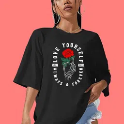 London Hills Women Printed Drop-Shoulder Sleeves T-shirt-image-19