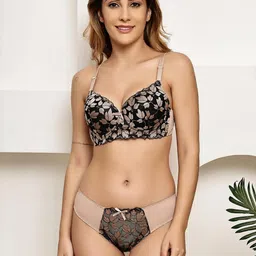 PrettyCat Lightly Padded Underwire Floral Lace T-Shirt Bra & Panty Lingerie Set-picture-23