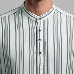 SZN Men Striped Thread Work Pathani Kurta image 2