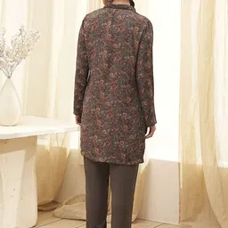 Biba Floral Printed Shirt Collar Kurta With Trouser And Dupatta image 2