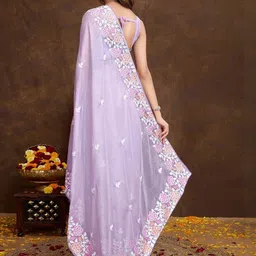 Peachmode Women Floral Embroidered Organza Saree With An Unstitched Blouse Piece image 5