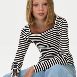 Marks & Spencer Girls Striped Square Neck Cotton Top-picture-43