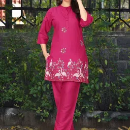 DESI RIWAAZ Women Ethnic Motifs Embroidered Regular Thread Work Kurta with Trousers image 5