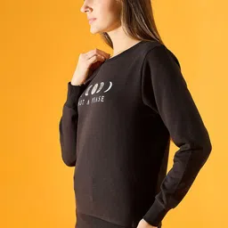 98 Degree North Women Typography Embroidered Round Neck Fleece Pullover Sweatshirt-image-63