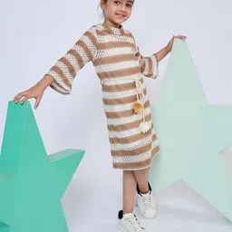 Peppermint Girls Striped Flared Sleeve Net Fit & Flare Dress-picture-16