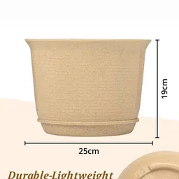 Kuber Industries 3Pcs White & Beige Textured Planters With Plate image 3