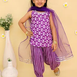 JUNITOS Girls Floral Printed Pure Cotton Kurti with Patiala & Dupatta-picture-19