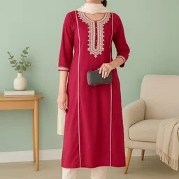 Tulsattva Women Ethnic Motifs Embroidered Regular Thread Work Kurta with Trousers & With Dupatta-image-4