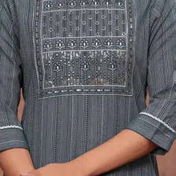 DIZON Ethnic Motifs Embroidered Regular Pure Cotton Straight Kurta with Trousers & Dupatta image 5
