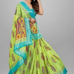 GHAN SALS Ethnic Motifs Printed Brasso Baluchari Saree with Unstitched Blouse Piece image 4