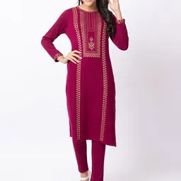 KEIKO Geometric Woven Design Round Neck Jacquard Straight Kurta-picture-15