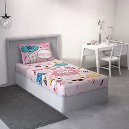 DDecor Pink & White Conversational 144 TC Single Bedsheet with 1 Pillow Covers-picture-56