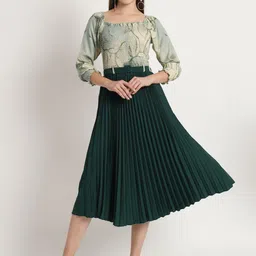 ZWERLON Abstract Printed Square Neck Fit & Flare Midi Dress-picture-22