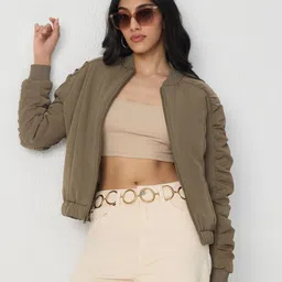 The Souled Store Women Stand Collar Solid Lightweight Padded Jacket image 5