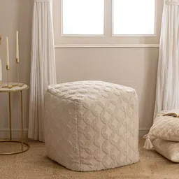 THEGASBH CANPY Off-White Square Shaped Textured Ottoman image 3