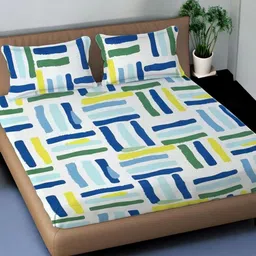 Homybees Unisex Elastic Fitted King Size Double Bedsheet With 2 Pillow Cover-picture-37