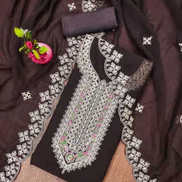 SAINOOR Geometric Embroidered Silk Georgette Unstitched Dress Material-image-0