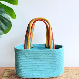 JASMEY HOMES Blue Self Design Reusable Storage Tote Basket image 2