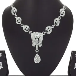 Women Click Rhodium Plated & Stone Studded Jewellery Set image 1