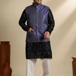 SOJANYA PLUS Men Plus Size Embroidered Cotton Kurta with Pyjama & Nehru Jacket-picture-8