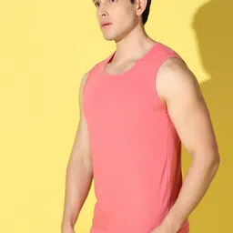 WOOSTRO Pack Of 2 Printed Super Combed Cotton Gym Vests VWS26(ALONE YELLOW)(PLAIN PEACH) image 4