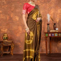 Mitera Tie and Dye Satin Designer Block Print Saree image 5