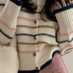 StyleCast Women Striped Round Neck Cardigan Sweaters image 2