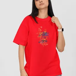 Moda Rapido Women Printed Drop-Shoulder Sleeves Applique T-shirt-picture-28