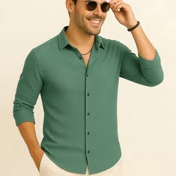 IKON FASHION Textured Spread Collar Slim Fit Shirt image 1