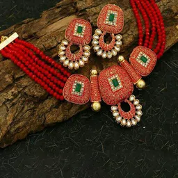 PUJVI Gold-plated Kundan Studded & Beaded Jewellery Set-picture-33