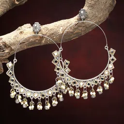 Moedbuille Silver-Plated Kundan Studded Crescent Shaped Chandbalis-image-98