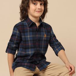 U.S. Polo Assn. Kids Boys Tartan Checked Spread Collar Cotton Casual Shirt-picture-11