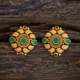 Kushal's Fashion Jewellery Silver Gold Plated Stone Studded & Beaded Circular Temple Studs-picture-28
